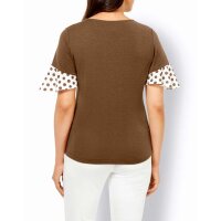 Jerseyshirt m. Volants, toffee-ecru