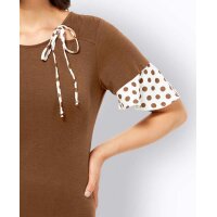 Jerseyshirt m. Volants, toffee-ecru
