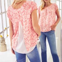 Designer-Druckbluse in A-Form, koralle-ecru