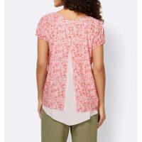 Print blouse in A-line, coral-ecru