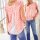 Print blouse in A-line, coral-ecru