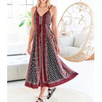 Designer-Maxikleid, schwarz-rot-bedruckt