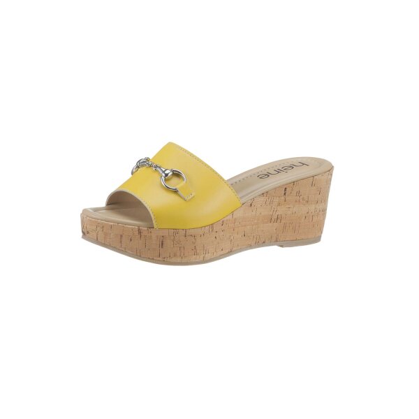 Goat leather wedge mule with trim, yellow