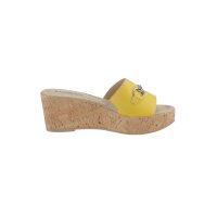 Goat leather wedge mule with trim, yellow