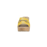 Goat leather wedge mule with trim, yellow