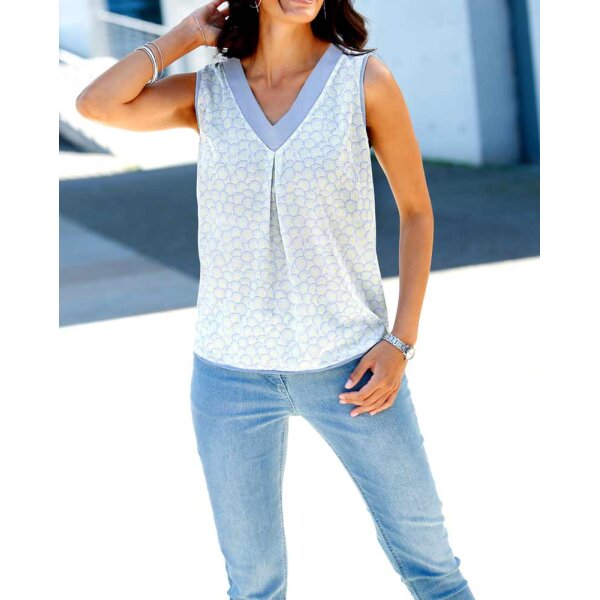 Blouse top, lemon-blue-print