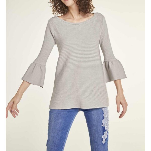 Sweter ściągaczowy z falbankami, szary