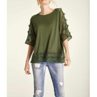 Fine knit sweater with lace, olive