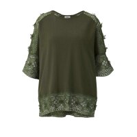Fine knit sweater with lace, olive