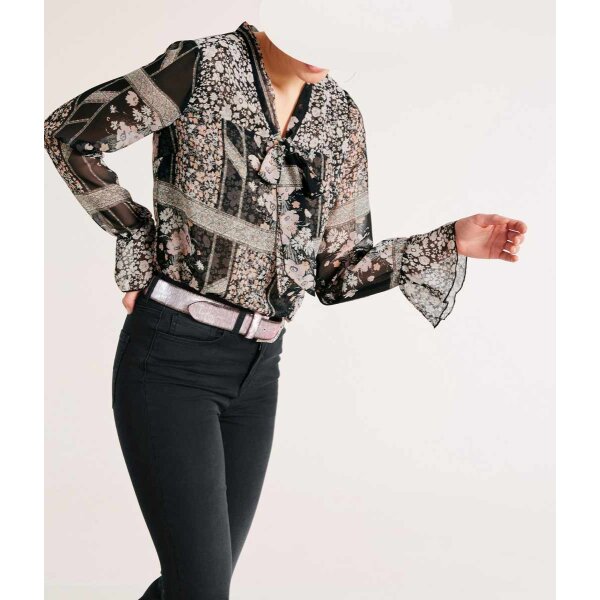 Chiffon blouse with slip tie, black-multicolour