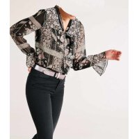 Chiffonbluse m. Schluppe, schwarz-bunt