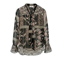 Chiffonbluse m. Schluppe, schwarz-bunt
