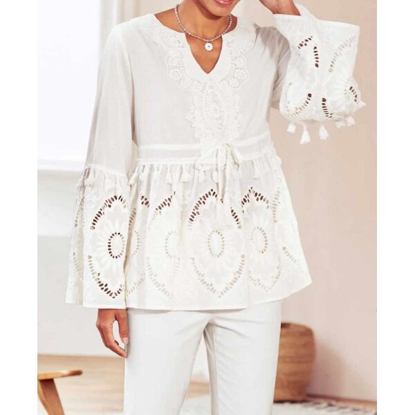 Designer-Spitzenbluse, ecru