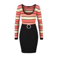 Strickkleid m. Gürtel, koralle-schwarz