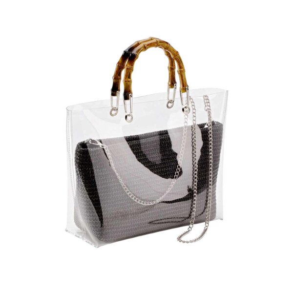 2-in-1-Tasche m. Bambusgriffen, schwarz