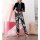 Print trousers, black-white-pink