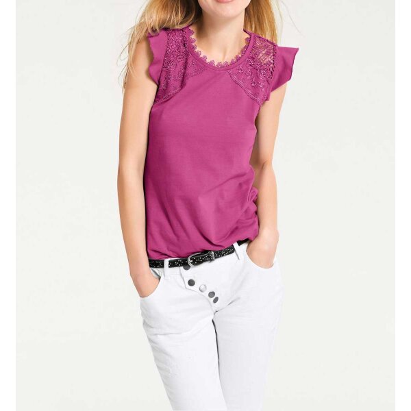 Shirt with crochet lace, pink