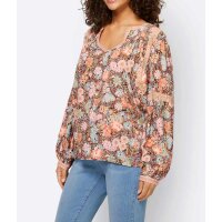 Designer-Druckbluse, mandarine-mint-schwarz