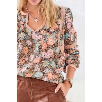 Designer-Druckbluse, mandarine-mint-schwarz