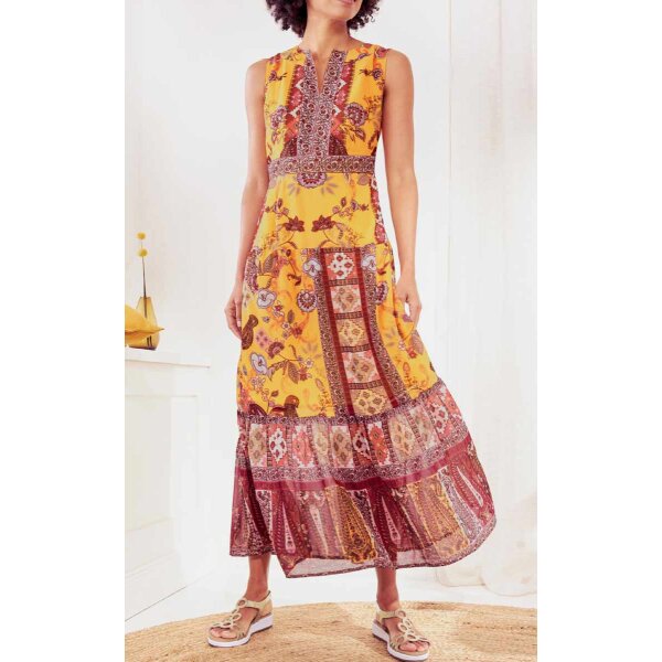 Designer-Volant-Maxikleid, ocker-grapefruit