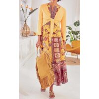 Designer-Volant-Maxikleid, ocker-grapefruit