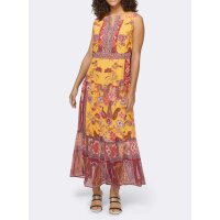 Designer-Volant-Maxikleid, ocker-grapefruit