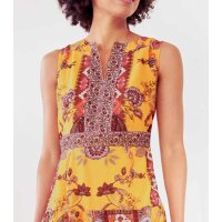 Designer-Volant-Maxikleid, ocker-grapefruit