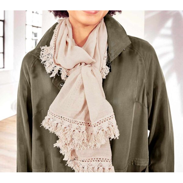 Scarf with lace, ivory