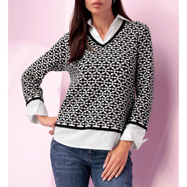 2-in-1-Pullover m. Blusen-Einsatz, schwarz-ecru