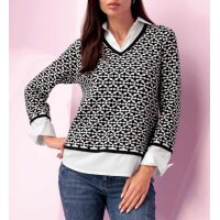 2-in-1-Pullover m. Blusen-Einsatz, schwarz-ecru