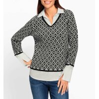 2-in-1-Pullover m. Blusen-Einsatz, schwarz-ecru