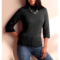 3/4 Arm-Stehkragenpullover, schwarz