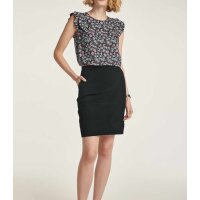 Druckbluse m. Volants, schwarz-bunt