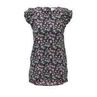 Druckbluse m. Volants, schwarz-bunt