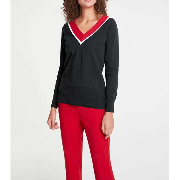 Feinstrickpullover, schwarz-rot