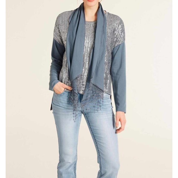 Shirt m. Schal, blau-silber