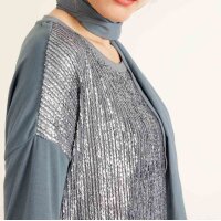 Shirt m. Schal, blau-silber
