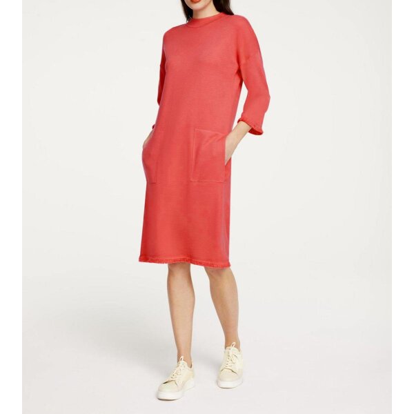 Knit dress with fringes, coral