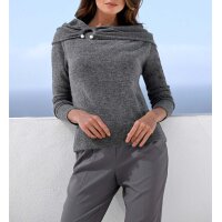 Carmenpullover m. Zierperlen, anthrazit-meliert