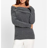 Carmenpullover m. Zierperlen, anthrazit-meliert