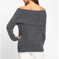 Carmenpullover m. Zierperlen, anthrazit-meliert
