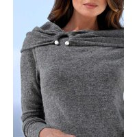 Carmenpullover m. Zierperlen, anthrazit-meliert