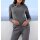 Carmenpullover m. Zierperlen, anthrazit-meliert