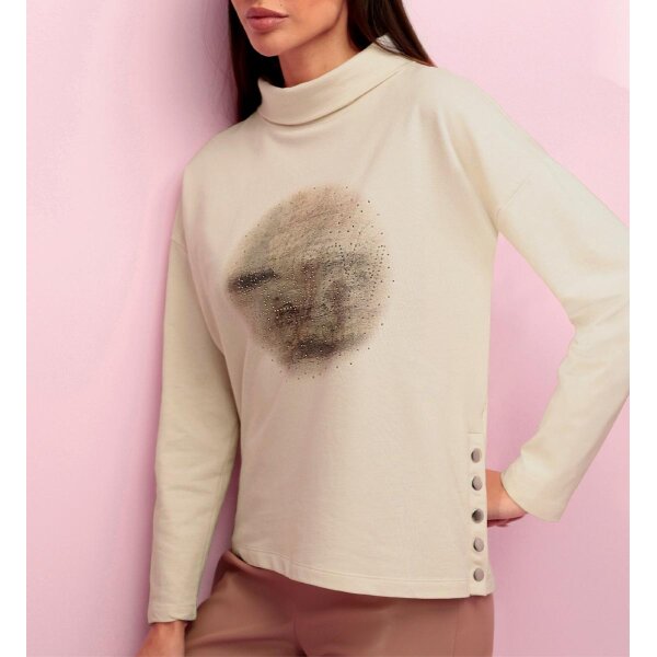 Turtleneck sweater with glitter stones, ivory