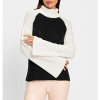 Turtleneck sweater with trumpet sleeves, black-ecru