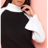 Turtleneck sweater with trumpet sleeves, black-ecru