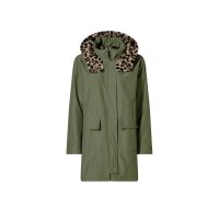 Funkcinė parka su leopardo rašto dirbtinio kailio pamušalu, chaki spalvos