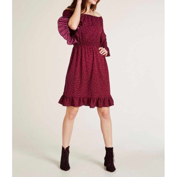 Carmen print dress, bordeaux