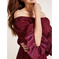 Carmen print dress, bordeaux