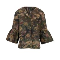 Short jacket with flounces, khaki-multicolour